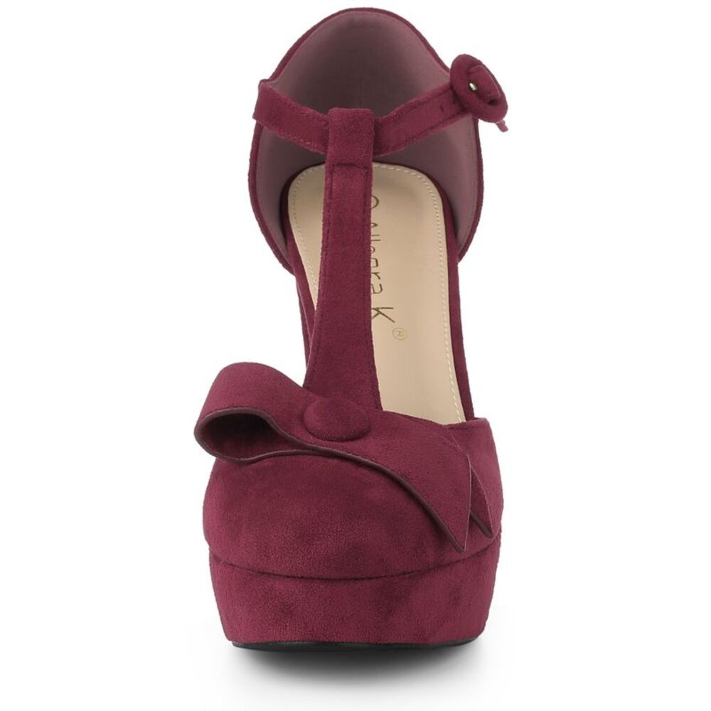 Mary Janes Platform Pumps Halloween Costumes Burgundy Chunky Heels Dress Shoes - Picture 3 of 6